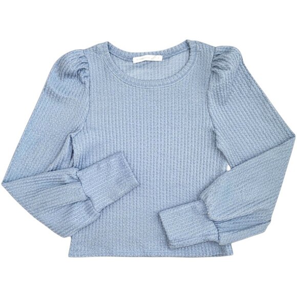Altar’d State Puff Sleeve Ribbed Sweater Sky Blue L Feminine Knit Cozy Top - Picture 1 of 9